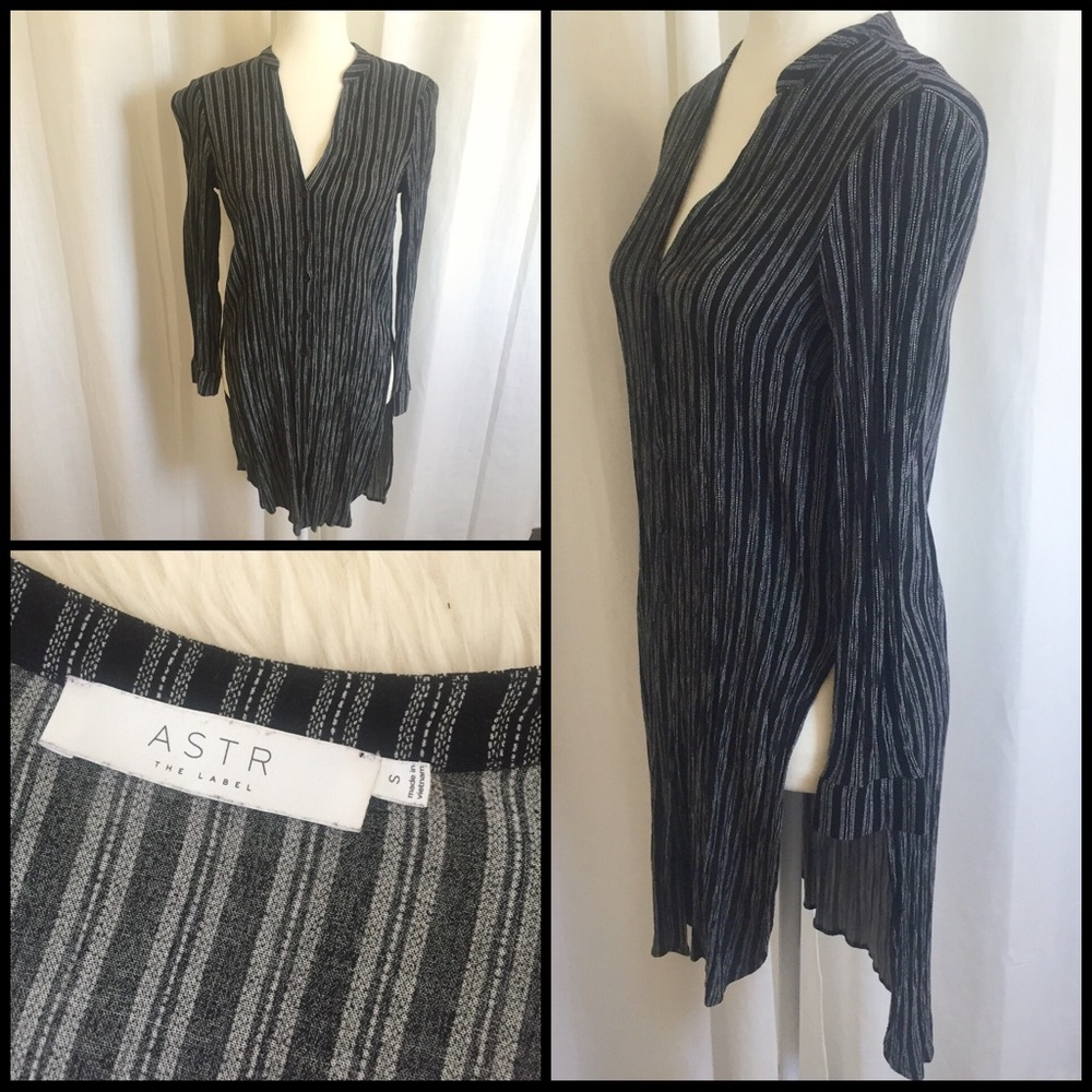 Black and White Striped Pattern Shirt Dress